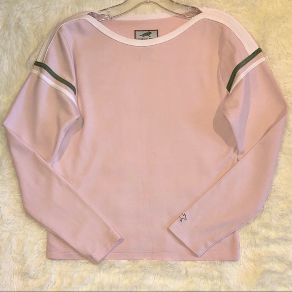 HORNY TOAD—WOMEN’S BOATNECK PINK & GREEN LS TOP!! SUPER CUTE, FANTASTIC SHAPE!! - Picture 3 of 6